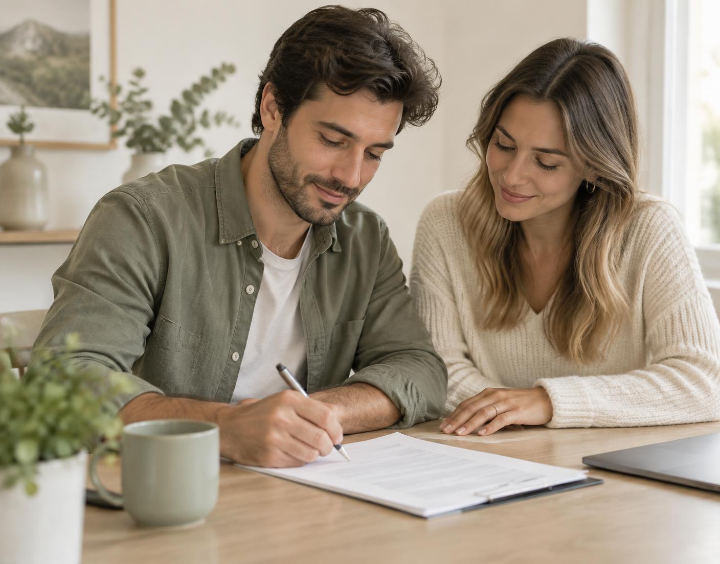 Un couple signe sereinement sa convention de divorce amiable